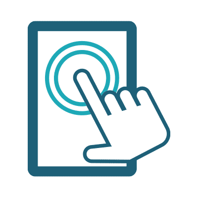 Hand tapping touch screen, representing interaction technology